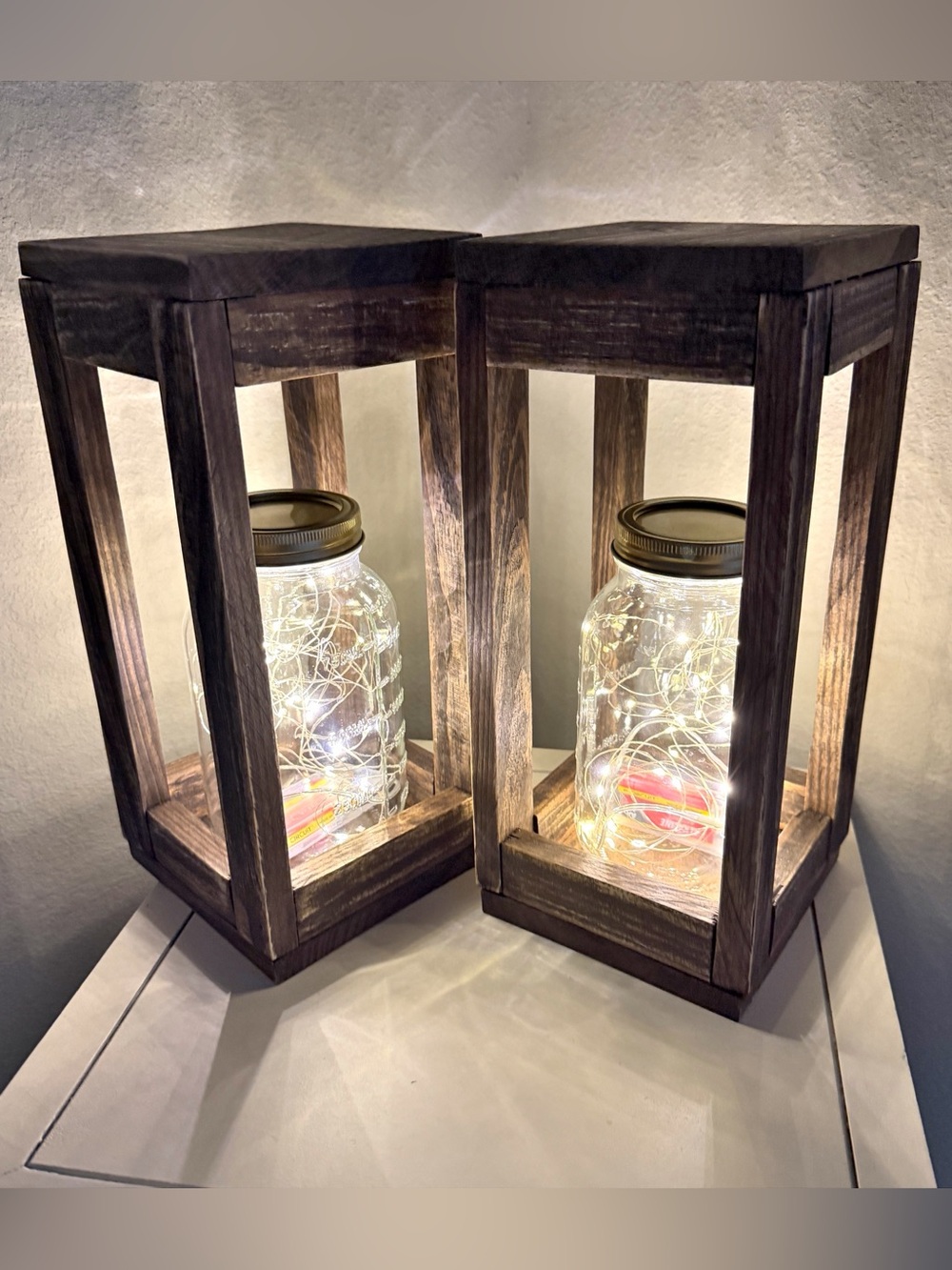 Solid Wood Fairy Lights Lantern Set of Two Handmade